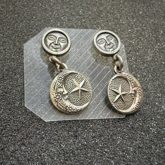 Vintage Sterling Silver Crescent Moon and Star Dangle Earrings - Picture 6 of 7